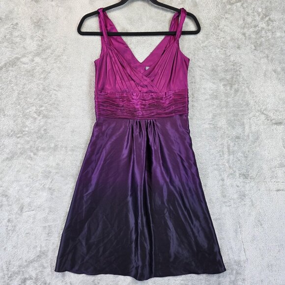 Ann Taylor Dress Womens Size 0 Purple Silk Ombre Ruched V Neck A Line Formal - Picture 1 of 9